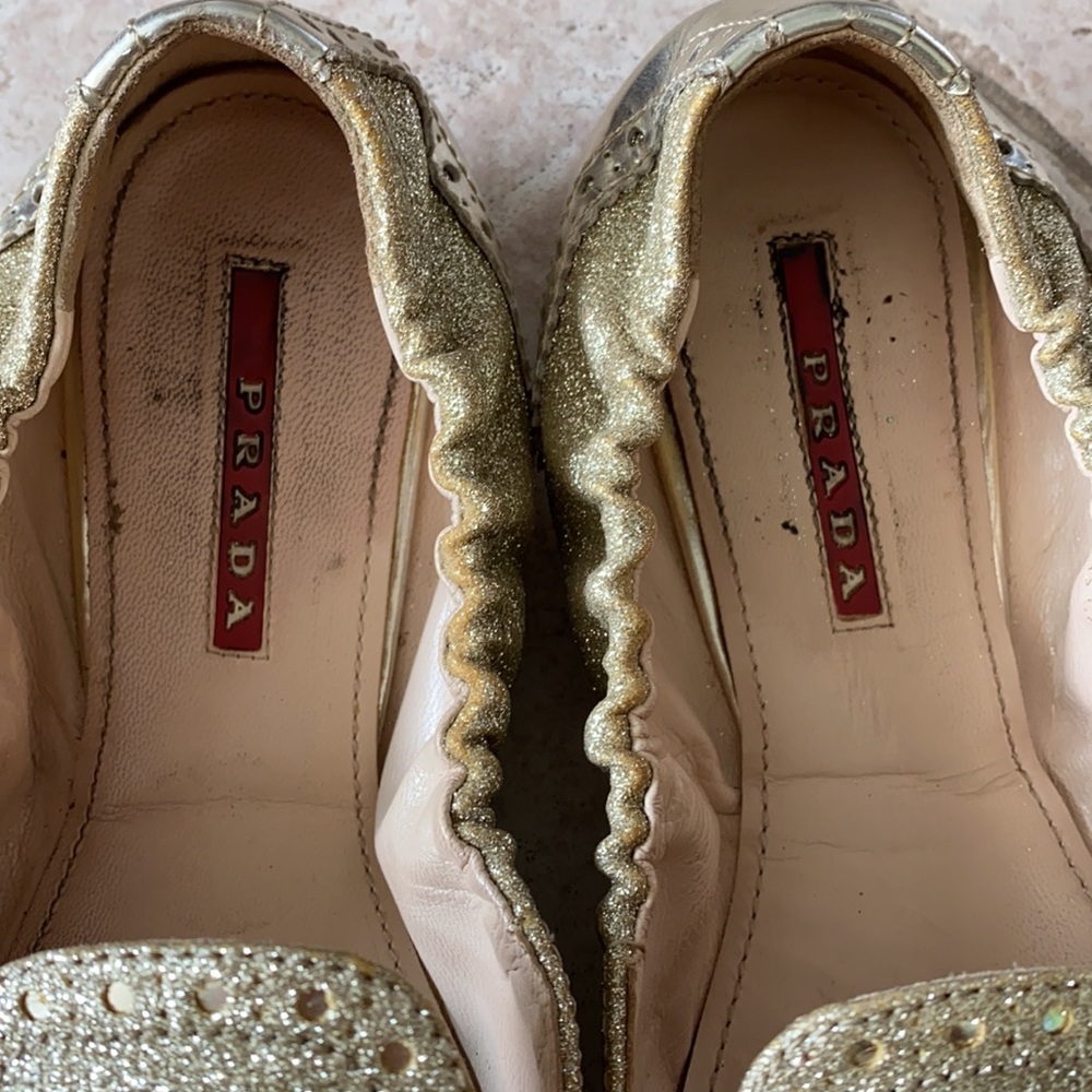 Shimmery gold Prada flats - Picture 3 of 5
